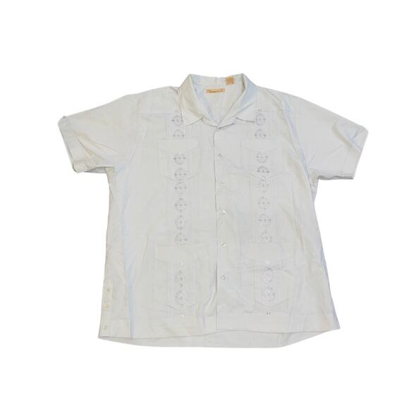 Havanera Co Mens Gray Guayabera Short Sleeve Shirt Size XL Cuban Vacation Beach - Picture 1 of 5